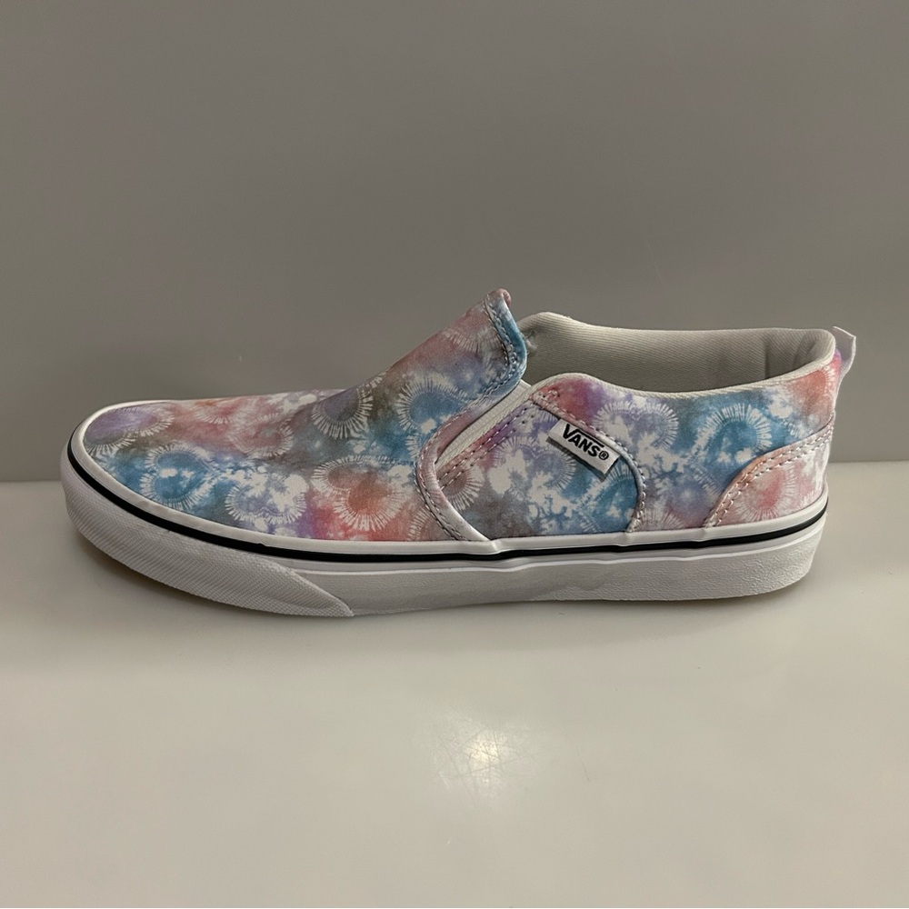 New Vans Asher Heart Tie Dye Youth Slip On Sneakers - Size 6Y / EU38 (Wm 7) NIB